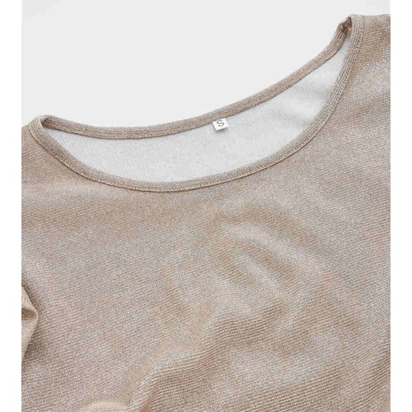 Nude Glitter Puff Sleeve Shift Party Dress - Picture 8 of 8